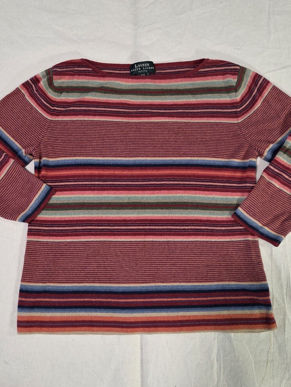 Vintage Lauren Ralph Lauren Petite Striped Knit Boatneck Sweater